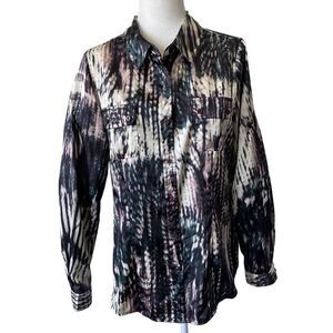 Calvin Klein Button Down Blouse Long Sleeve Abstract